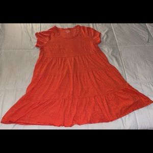 Coral Tiered Midi Babydoll Dress